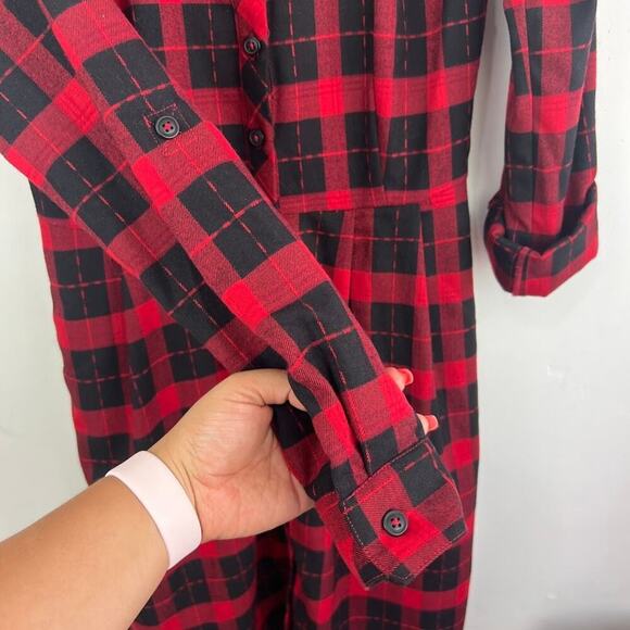 Modcloth red and black plaid flannel button down dress size small - Picture 5 of 9
